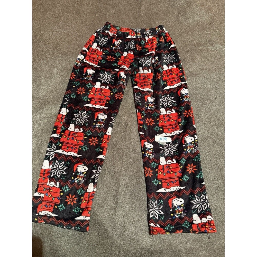 Peanuts Kids Pajama Pants XL Extra Large 12 Red Black Snoopy Christmas Sleepwear